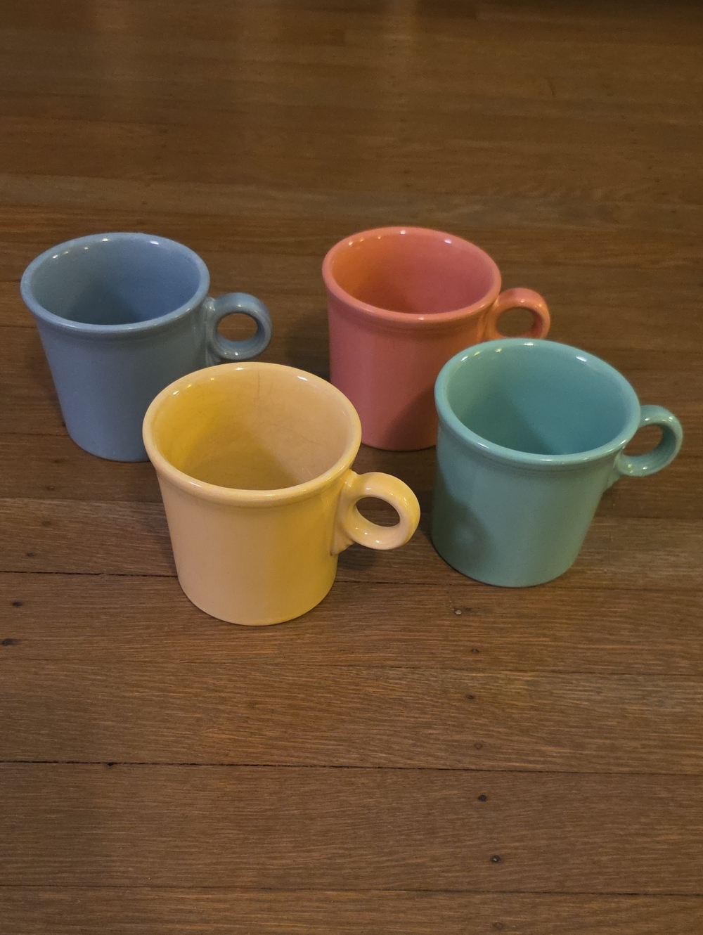 Fiestaware VTG Homer Laughlin China Co. Pastel Mug Set-Yellow, Pink, Blue, Mint